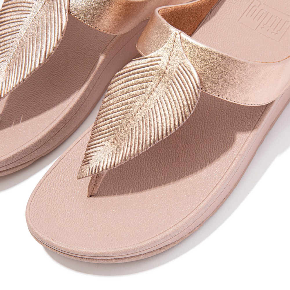 Fitflop Womens Sandals - Fino Feather Metallic Toe-post - Rose Gold - 180-RPLVKW